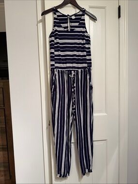 Old Navy Navy & White Striped Sleeveless Jumpsuit